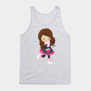 Ice Skating Girl, Cute Girl, Brown Hair, Scarf Tank Top